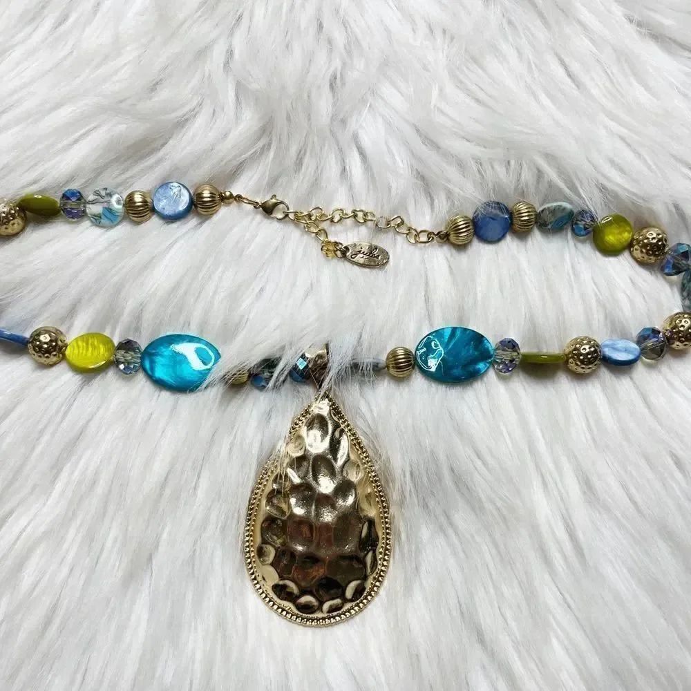 Julsa Beaded Fashion Necklace Blue and Gold
